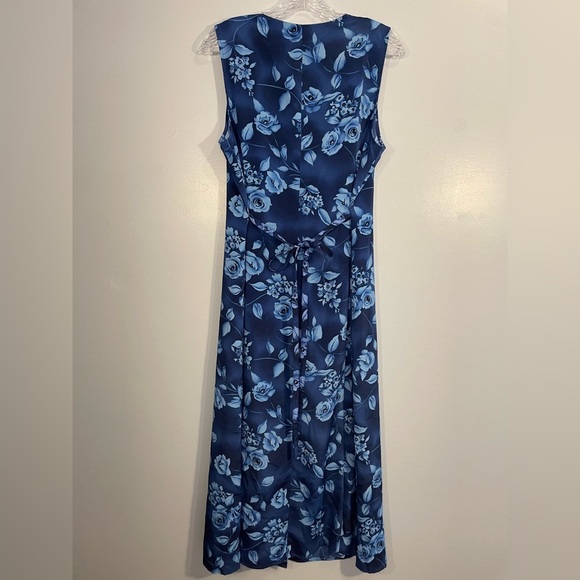 Vintage Expressions Sleeveless Button Front Tie Back Floral Blue Size 16W Maxi - Picture 8 of 16